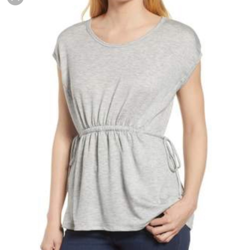 Bobeau drawstring at waist heather gray top XXS